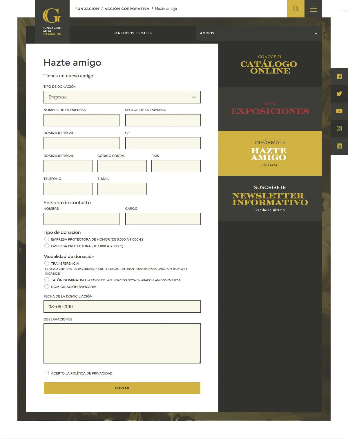 Fundación Goya - Diseño de website y backend para proyecto cultural