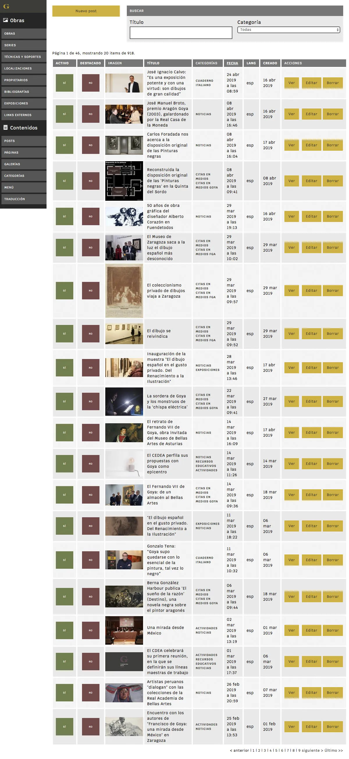Fundación Goya - Diseño de website y backend para proyecto cultural