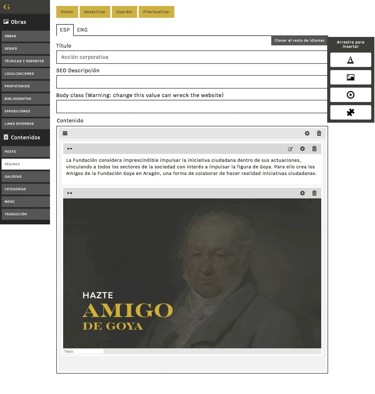 Fundación Goya - Diseño de website y backend para proyecto cultural